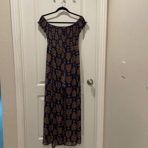 Smocked romper shorts with flowy panel skirt